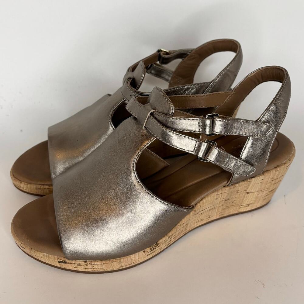 Clarks Unstructured Women’s 8.5 Un Plaza Way Sandal Wedge Heel Ankle Strap Cork